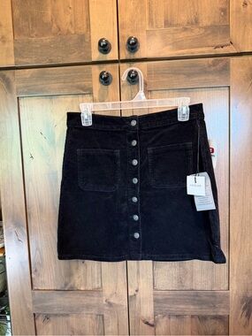 Sneak Peek Black Corduroy Button-Front Mini Skirt